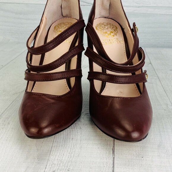 Vince Camuto JAMILY Triple Strap Back Zip Burgundy Leather High Heel Pump 6 M - Picture 4 of 10